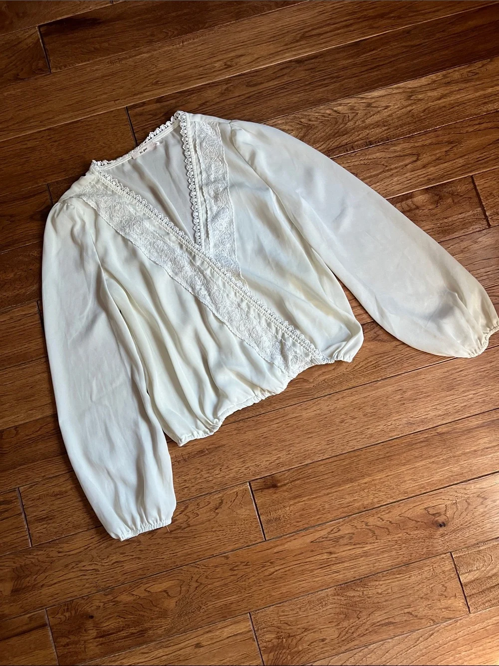 miami Cream Lace-Trim Surplice Blouse